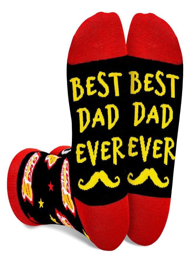 Asikkon Best Dad Ever Crew Socks - Father's Day Gifts 2025 for Men, Mustache & Red Toe Novelty Socks Funny Gifts for Dad, Husband, Grandpa - Image 1